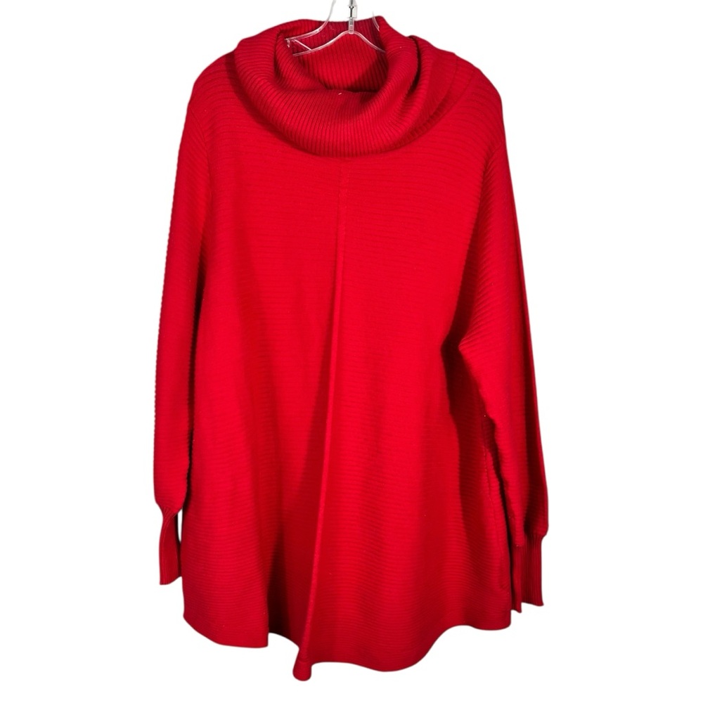 Cyrus Red Ribbed Knit Funnel Mock Neck Long Sleeve Relaxed Fit Sweater Top 2X
